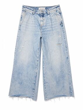 We The Free People Light Wash Wide Leg Distressed Jeans Raw Hem 90s- Sz 30